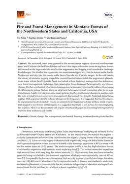 Fire and Forest Management in Montane Forests of the Northwestern States and California, USA