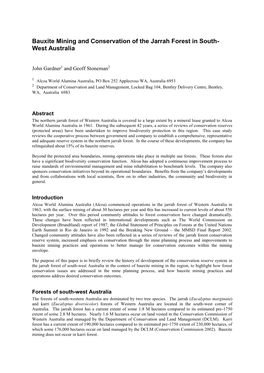 Bauxite Mining and Conservation of the Jarrah Forest in South- West Australia