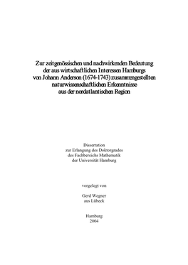 Zur Zeitgenössischen Und Nachwirkenden Bedeutung Der Aus Wirtschaftlichen Interessen Hamburgs Von Johann Anderson