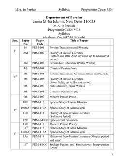 MA in Persian Syllabus Programme Code