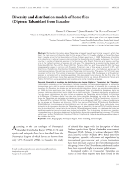 Diversity and Distribution Models of Horse Flies (Diptera : Tabanidae) from Ecuador