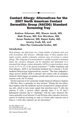 Alternatives for the 2007 North American Contact Dermatitis Group (NACDG) Standard Screening Tray