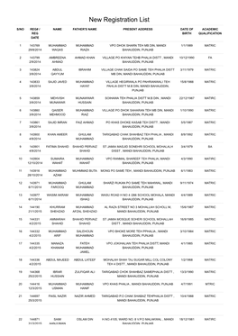 New Registration List