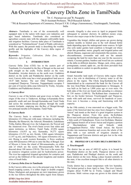 An Overview of Cauvery Delta Zone in Tamilnadu 1Dr