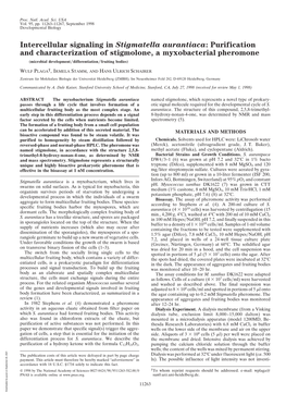 Intercellular Signaling in Stigmatella Aurantiaca: Purification And