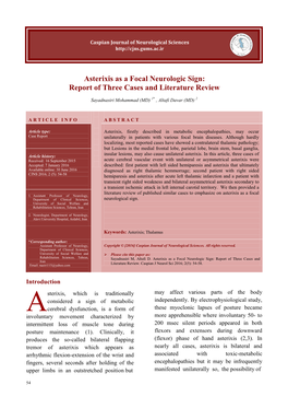 Asterixis As a Focal Neurologic Sign: Report of Three Cases and Literature Review