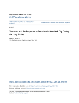 Terrorism and the Response to Terrorism in New York City During the Long Sixties