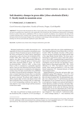 Soil Chemistry Changes in Green Alder [Alnus Alnobetula (Ehrh.) C. Koch] Stands in Mountain Areas