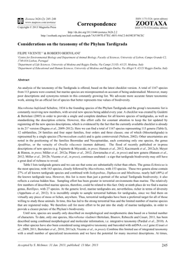 Considerations on the Taxonomy of the Phylum Tardigrada
