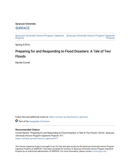 Preparing for and Responding to Flood Disasters: a Tale of Two Floods