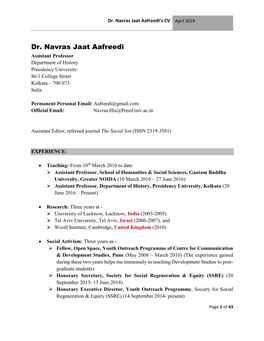 Dr. Navras Jaat Aafreedi’S CV April 2019