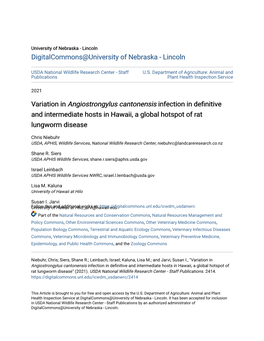 Variation in Angiostrongylus Cantonensis Infection in Definitive and Intermediate Hosts in Hawaii, a Global Hotspot of Rat Lungworm Disease