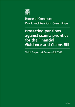 Protecting Pensions Against Scams: Priorities for the Financial Guidance and Claims Bill