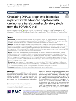 Circulating DNA As Prognostic Biomarker in Patients With