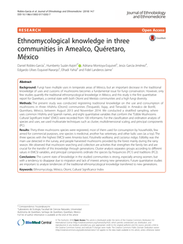 Ethnomycological Knowledge in Three Communities in Amealco, Quéretaro, México