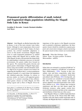 Pronounced Genetic Differentiation of Small, Isolated and Fragmented Tilapia Populations Inhabiting the Magadi Soda Lake in Kenya
