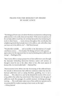 Praise for the Biology of Desire by Marc Lewis