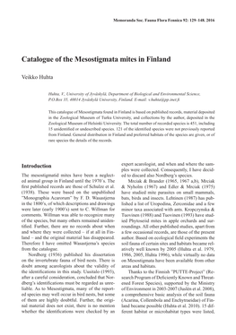 Catalogue of the Mesostigmata Mites in Finland