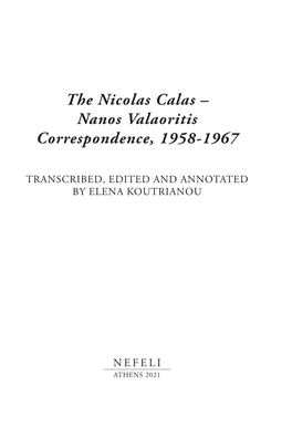 The Nicolas Calas – Nanos Valaoritis Correspondence, 1958-1967