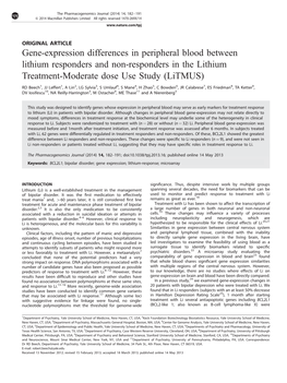 Gene-Expression Differences in Peripheral Blood Between Lithium Responders and Non-Responders in the Lithium Treatment-Moderate Dose Use Study (Litmus)