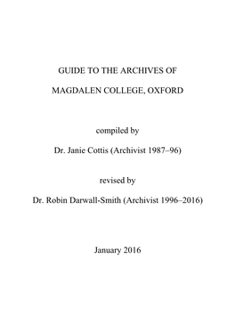 Guide to the Archives of Magdalen College, Oxford