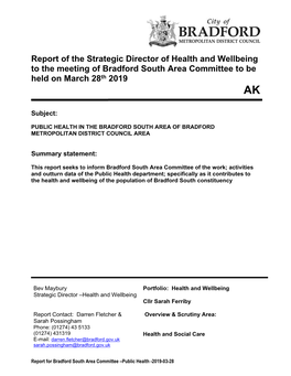 Public Health in the Bradford South Area of Bradford Metropolitan District Council Area