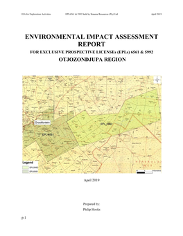 ENVIRONMENTAL IMPACT ASSESSMENT REPORT for EXCLUSIVE PROSPECTIVE Licenses (Epls) 6561 & 5992 OTJOZONDJUPA REGION