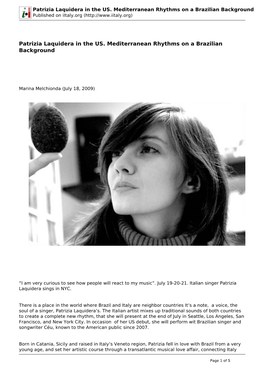 Patrizia Laquidera in the US. Mediterranean Rhythms on a Brazilian Background Published on Iitaly.Org (
