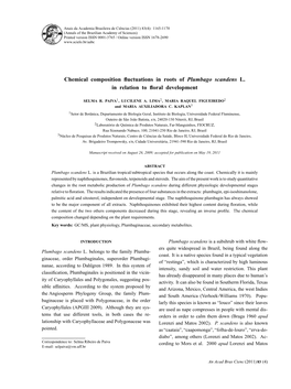 Chemical Composition Fluctuations in Roots of Plumbago Scandens L. in Relation to Floral Development