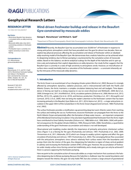 Wind-Driven Freshwater Buildup and Release in the Beaufort Gyre Constrained by Mesoscale Eddies, Geophys