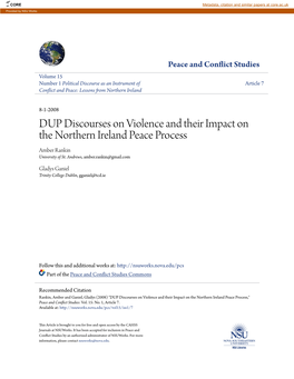 DUP Discourses on Violence and Their Impact on the Northern Ireland Peace Process Amber Rankin University of St