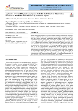 Application of Ground Magnetic Geophysical Method in the Delineation of Subsurface Structures of Dala Hill in Kano Ancient City, Northwest Nigeria