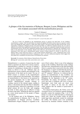 A Glimpse of the Fire Mummies of Kabayan, Benguet, Luzon, Philippines and the Role of Plants Associated with the Mummification Process