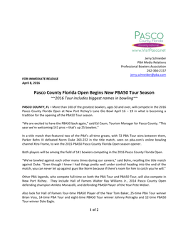 Pasco County Florida Open Begins New PBA50 Tour Season ~~2016 Tour Includes Biggest Names in Bowling~~