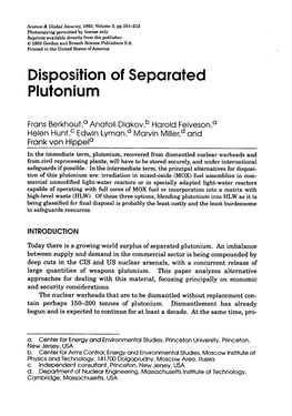 Disposition of Separated Plutonium