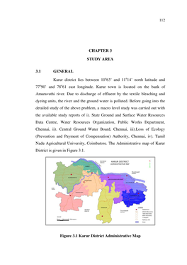CHAPTER 3 STUDY AREA 3.1 GENERAL Karur District Lies