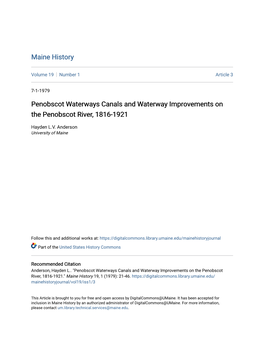 Penobscot Waterways Canals and Waterway Improvements on the Penobscot River, 1816-1921