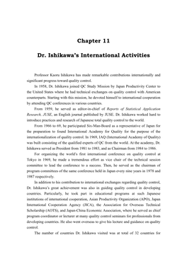 Chapter 11 Dr. Ishikawa's International Activities