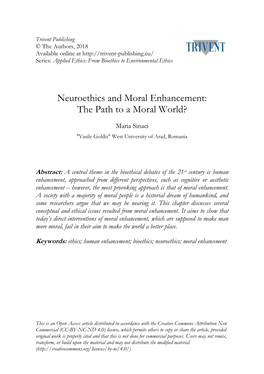 Neuroethics and Moral Enhancement: the Path to a Moral World?