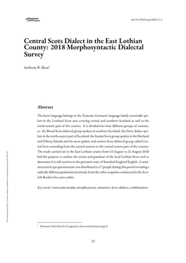Central Scots Dialect in the East Lothian County: 2018 Morphosyntactic Dialectal Survey