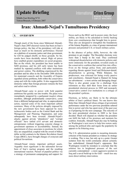 Iran: Ahmadi-Nejad’S Tumultuous Presidency