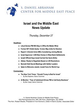 Israel and the Middle East News Update