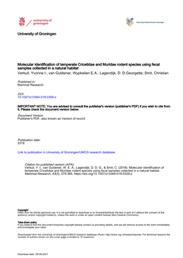 Molecular Identification of Temperate Cricetidae and Muridae Rodent