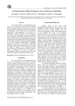 Ovarian Physiology: Follicle Development, Oocyte and Hormone Relationships