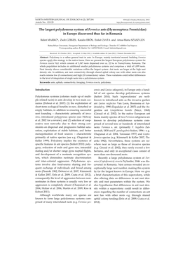 The Largest Polydomous System of Formica Ants (Hymenoptera: Formicidae) in Europe Discovered Thus Far in Romania