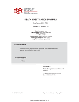 DEATH INVESTIGATION SUMMARY Case Number: 2018-07403