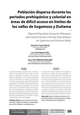 Población Dispersa Durante Los Periodos Prehispánico Y Colonial En Áreas De Difícil Acceso En Límites De Los Valles De Sogamoso Y Duitama