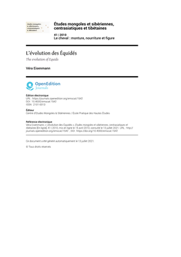 Études Mongoles Et Sibériennes, Centrasiatiques Et Tibétaines, 41 | 2010 L’Évolution Des Équidés 2