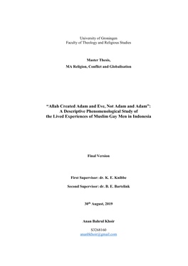 A Descriptive Phenomenological Study of the Lived Experiences of Muslim Gay Men in Indonesia