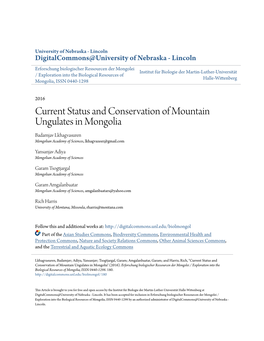 Current Status and Conservation of Mountain Ungulates in Mongolia Badamjav Lkhagvasuren Mongolian Academy of Sciences, Lkhagvazeer@Gmail.Com